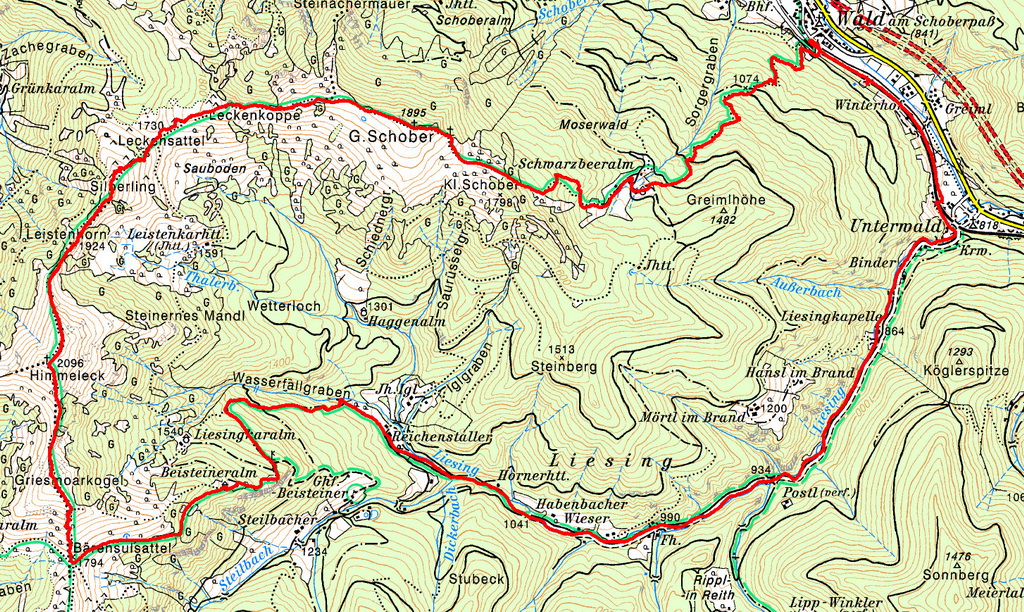Laufstrecke/Trailrunning Trailrunning Drei Gipfel Lauf Wald am Schoberpass