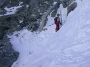 Abklettern zum Start in die Steilrinne