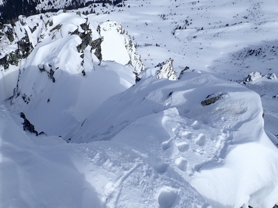 Blick von oben auf den schwierigeren Ausstieg